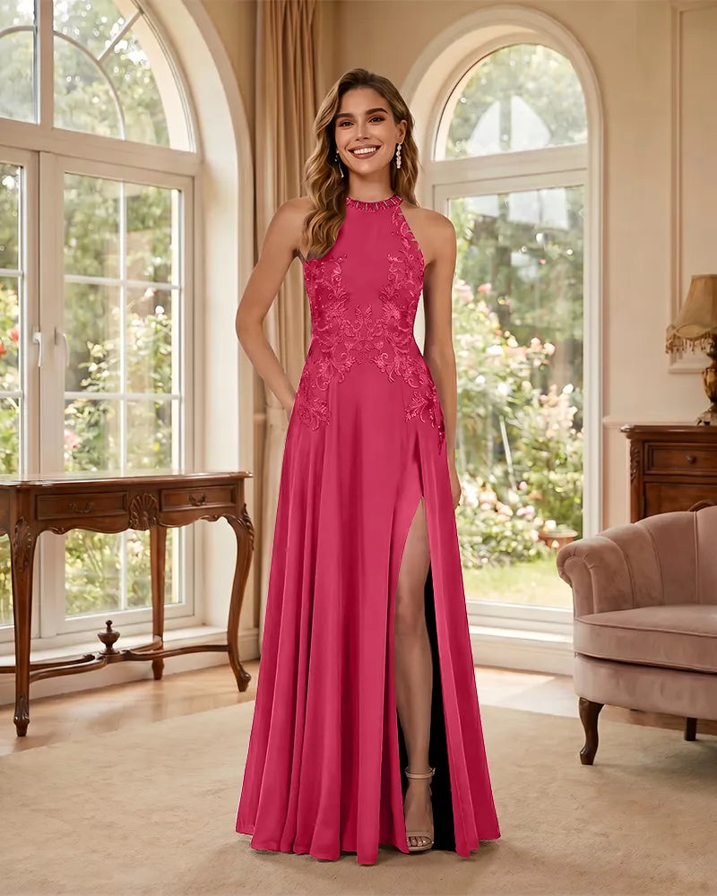Mermaid-Chiffon-Mother-of-the-Bride-Dress-with-Halter-Neck-Hot-Pink-1