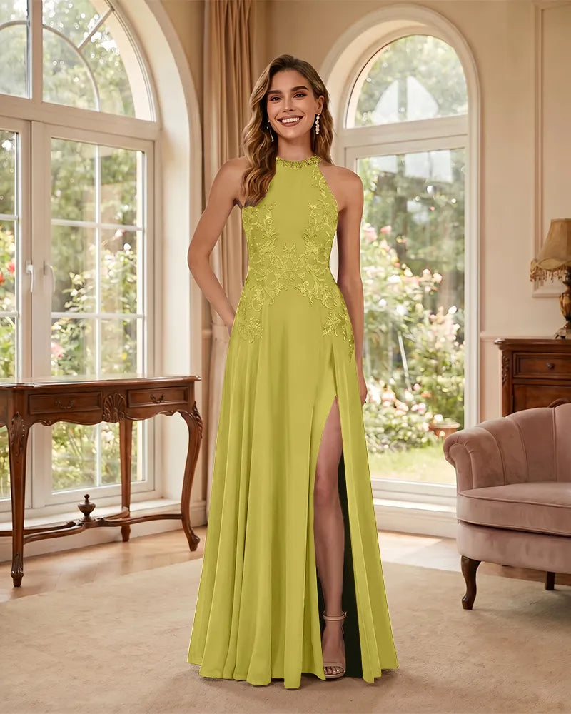Mermaid-Chiffon-Mother-of-the-Bride-Dress-with-Halter-Neck-Lemon-1