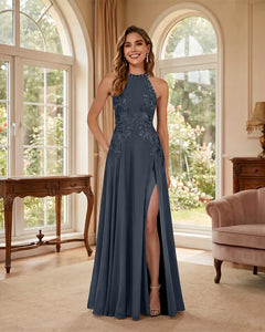 Mermaid-Chiffon-Mother-of-the-Bride-Dress-with-Halter-Neck-Navy-Blue-1