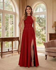 Mermaid-Chiffon-Mother-of-the-Bride-Dress-with-Halter-Neck-Red-1