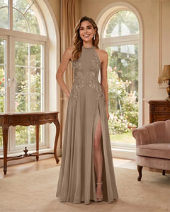 Mermaid-Chiffon-Mother-of-the-Bride-Dress-with-Halter-Neck-Taupe-1