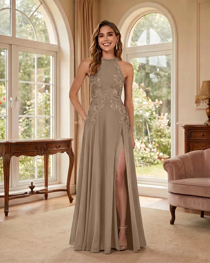 Mermaid-Chiffon-Mother-of-the-Bride-Dress-with-Halter-Neck-Taupe-1