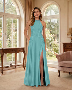 Mermaid-Chiffon-Mother-of-the-Bride-Dress-with-Halter-Neck-Turquoise-1