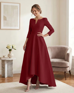 Satin-Mother-of-the-Bride-Dress-with-3/4-Sleeves-and-V-Neck-Desert-Rose-1
