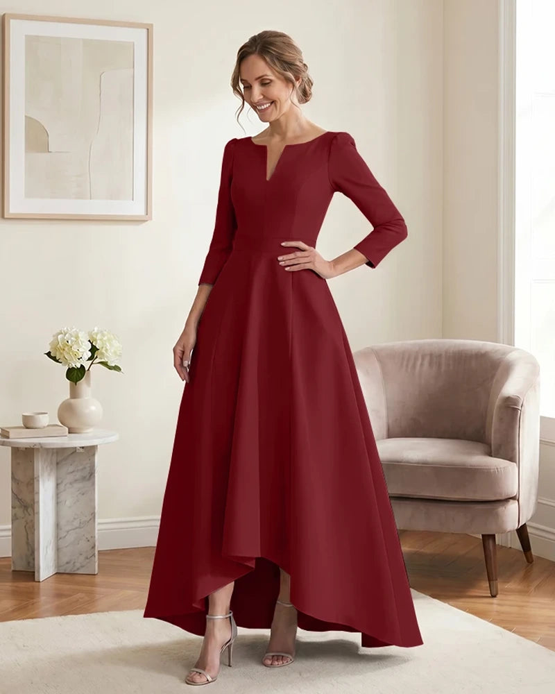 Satin-Mother-of-the-Bride-Dress-with-3/4-Sleeves-and-V-Neck-Desert-Rose-1
