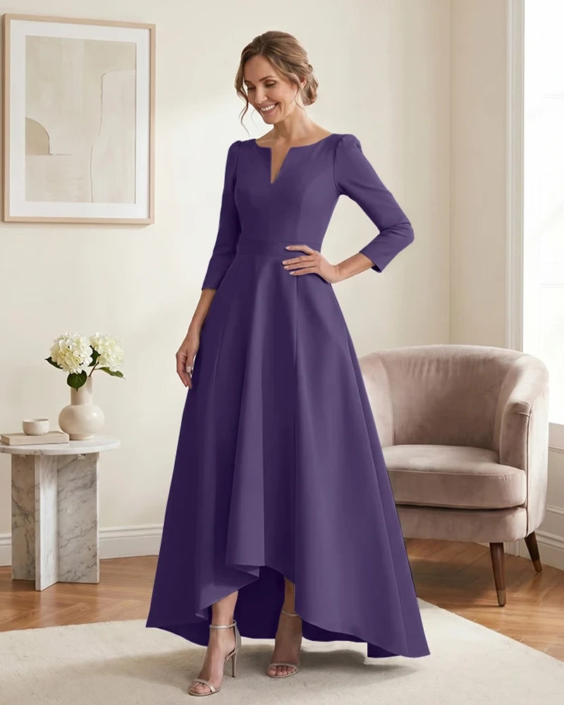 Satin-Mother-of-the-Bride-Dress-with-3/4-Sleeves-and-V-Neck-Regency-1
