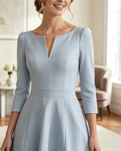 Satin-Mother-of-the-Bride-Dress-with-3/4-Sleeves-and-V-Neck-Sky-Blue-4