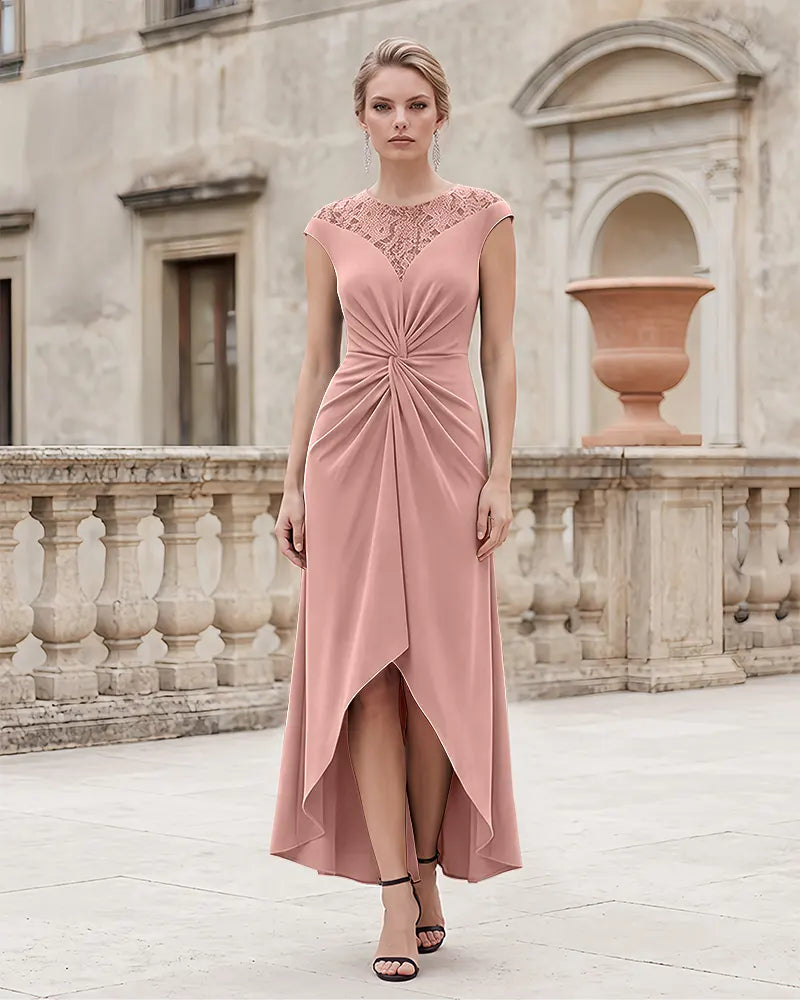 Cap Sleeve Lace High Low Mother of the Bride Dress