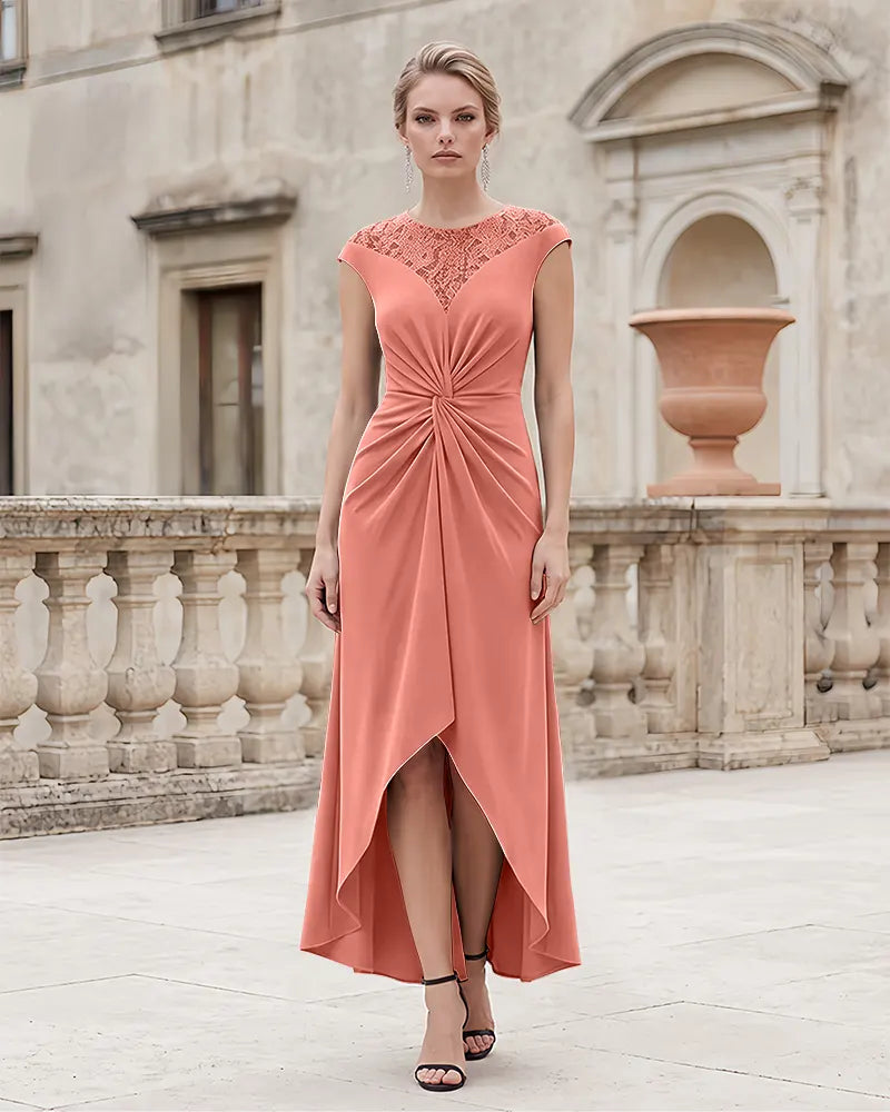 Cap Sleeve Lace High Low Mother of the Bride Dress