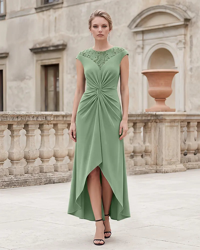 Cap Sleeve Lace High Low Mother of the Bride Dress