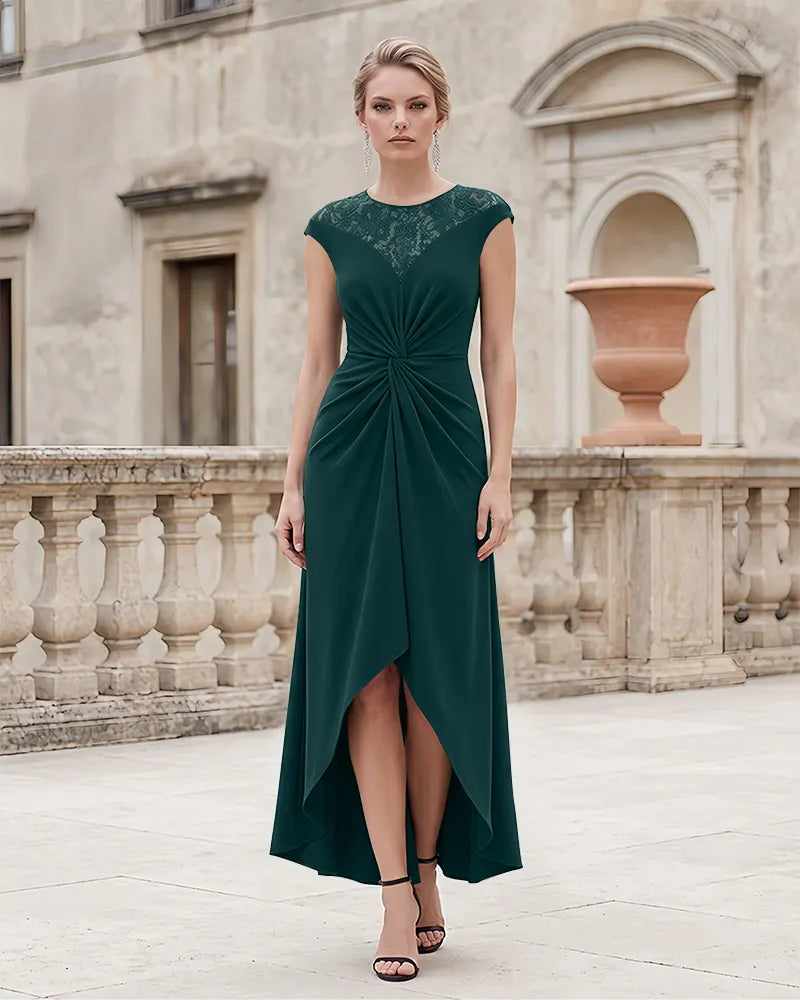 Cap Sleeve Lace High Low Mother of the Bride Dress
