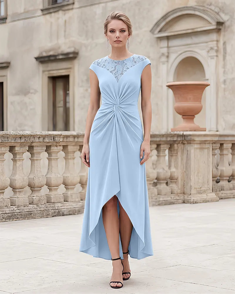 Cap Sleeve Lace High Low Mother of the Bride Dress