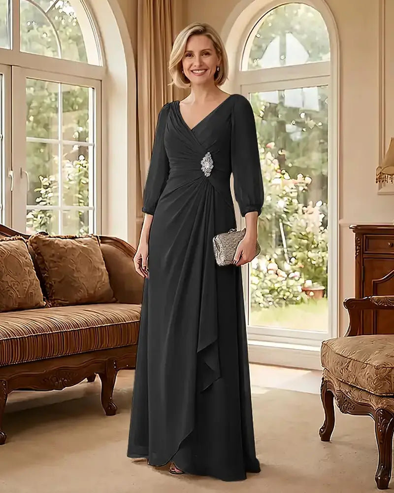 Deep V Neck Flowy  Mother of Bride Dress