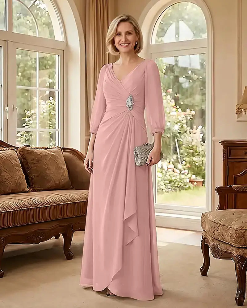 Deep V Neck Flowy  Mother of Bride Dress