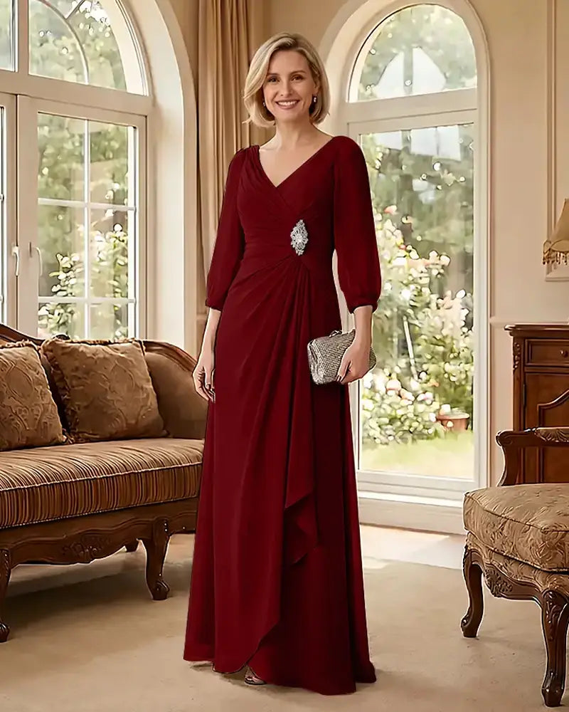Deep V Neck Flowy  Mother of Bride Dress