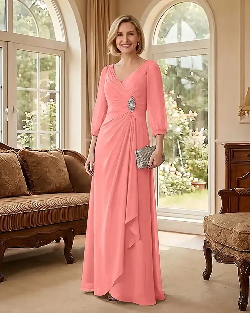 Deep V Neck Flowy  Mother of Bride Dress