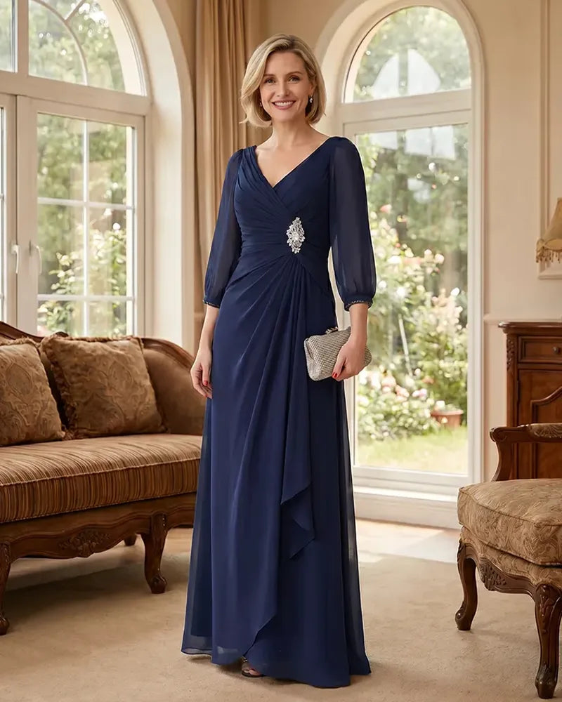 Deep V Neck Flowy  Mother of Bride Dress