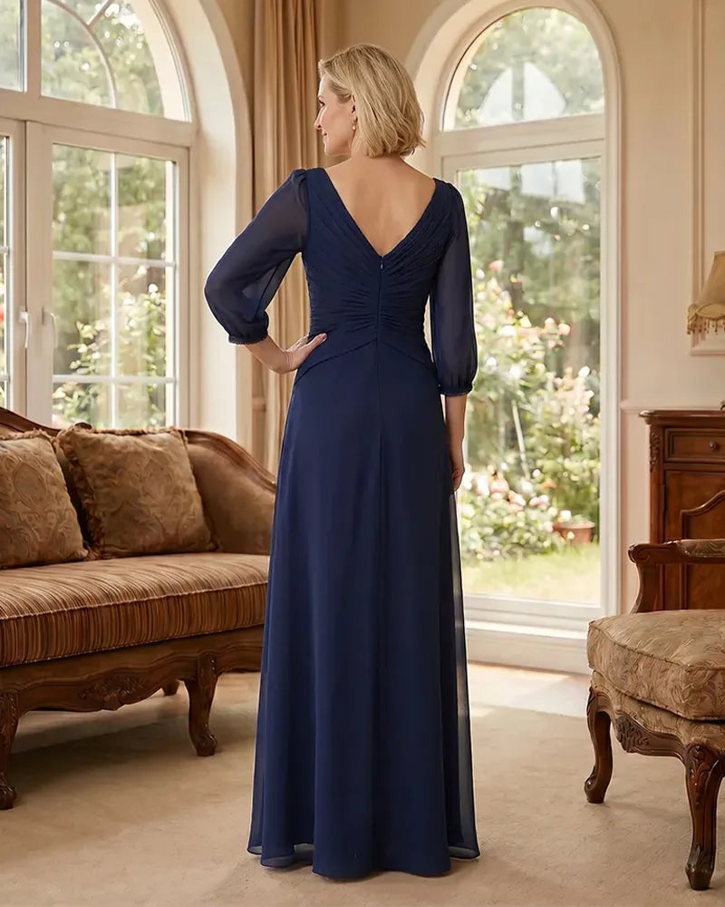 Deep V Neck Flowy  Mother of Bride Dress