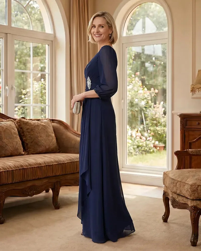 Deep V Neck Flowy  Mother of Bride Dress