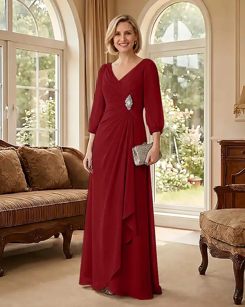 Deep V Neck Flowy  Mother of Bride Dress