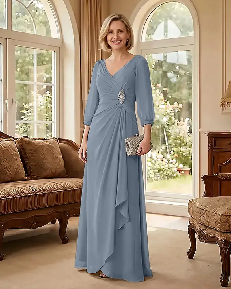 Deep V Neck Flowy  Mother of Bride Dress