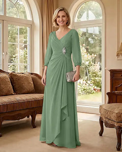 Deep V Neck Flowy  Mother of Bride Dress