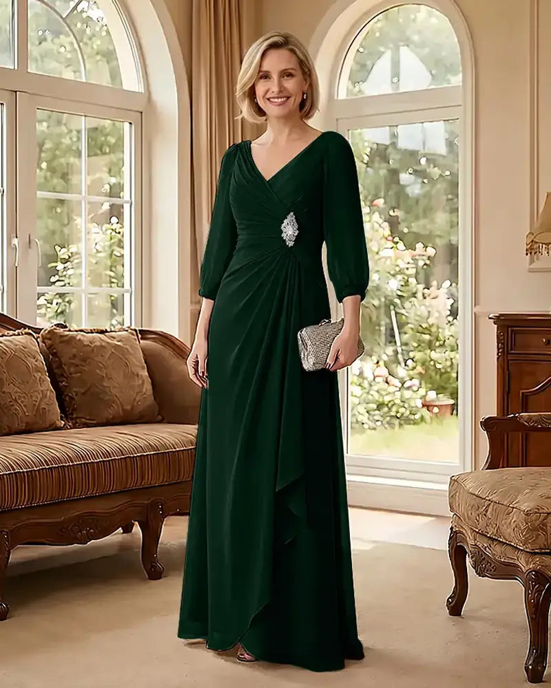 Deep V Neck Flowy  Mother of Bride Dress