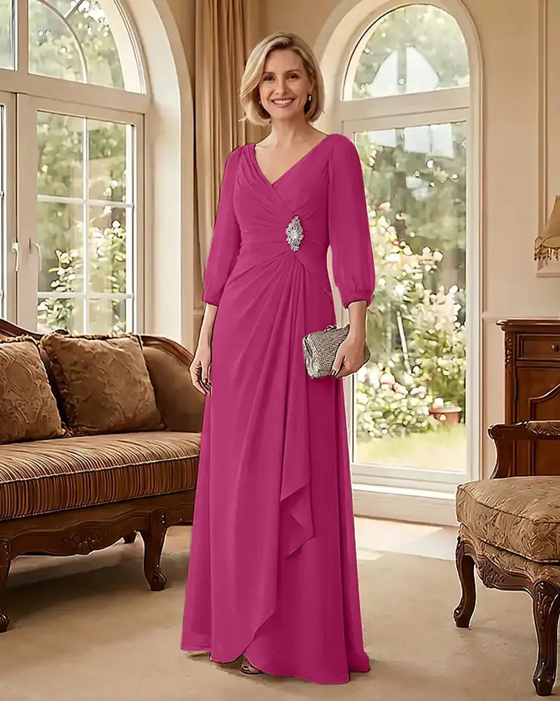 Deep V Neck Flowy  Mother of Bride Dress