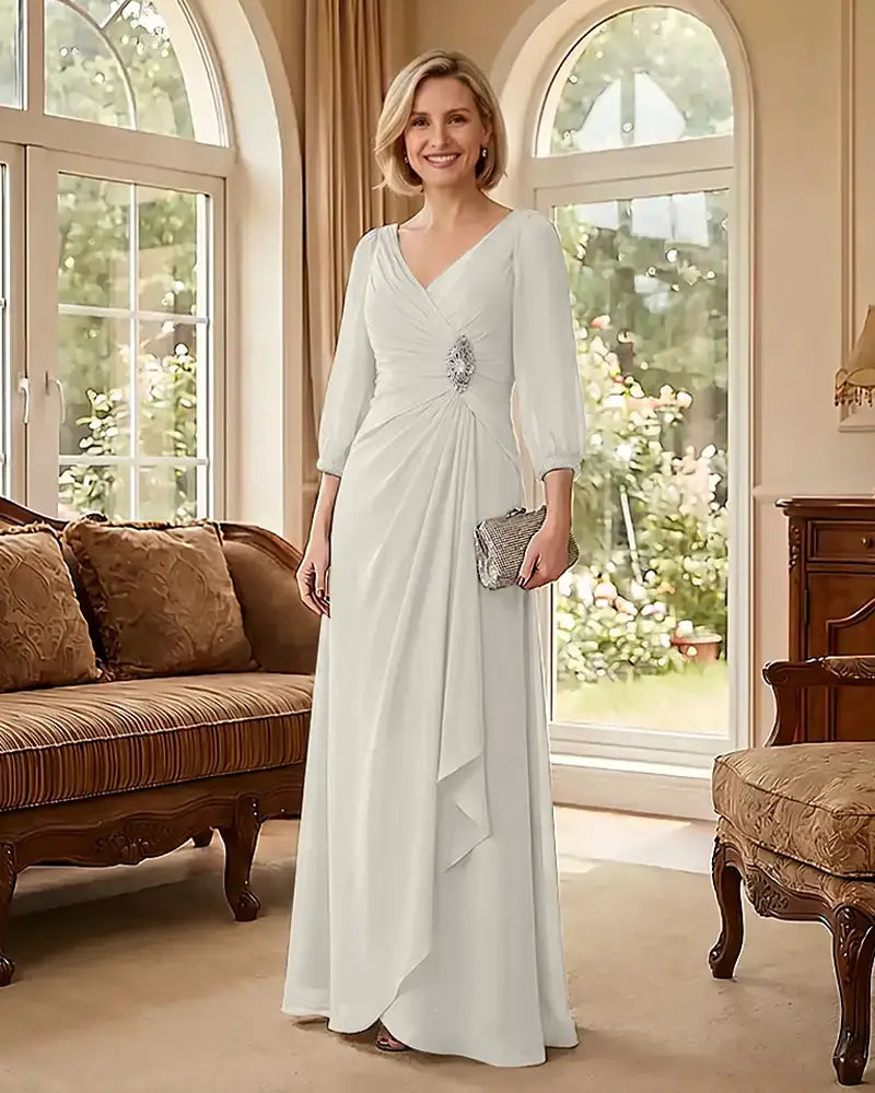 Deep V Neck Flowy  Mother of Bride Dress