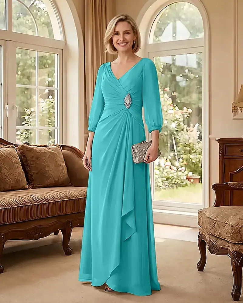 Deep V Neck Flowy  Mother of Bride Dress