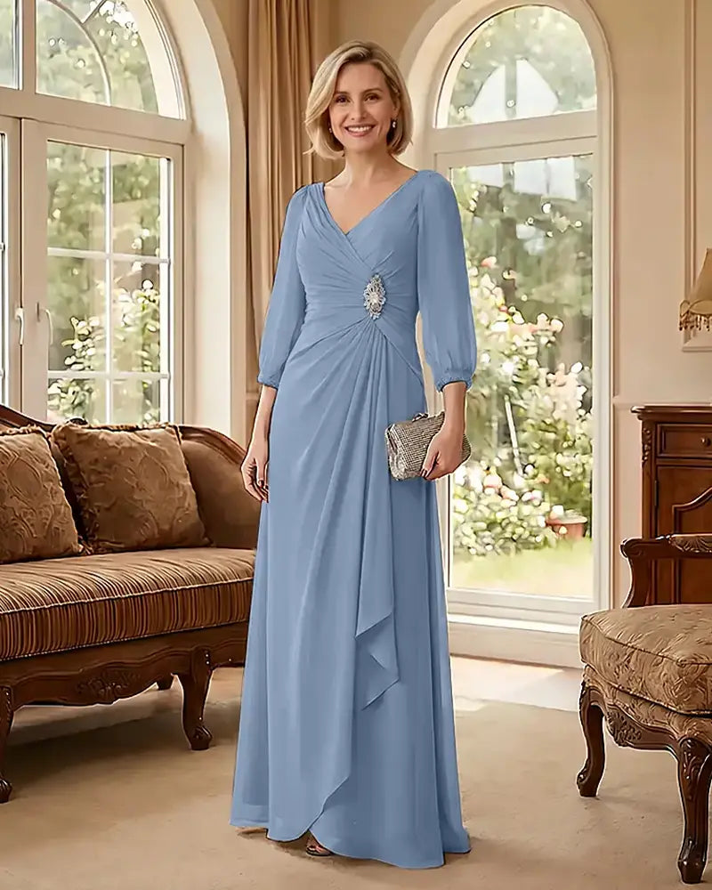 Deep V Neck Flowy  Mother of Bride Dress