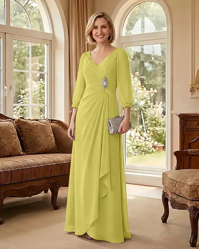 Deep V Neck Flowy  Mother of Bride Dress