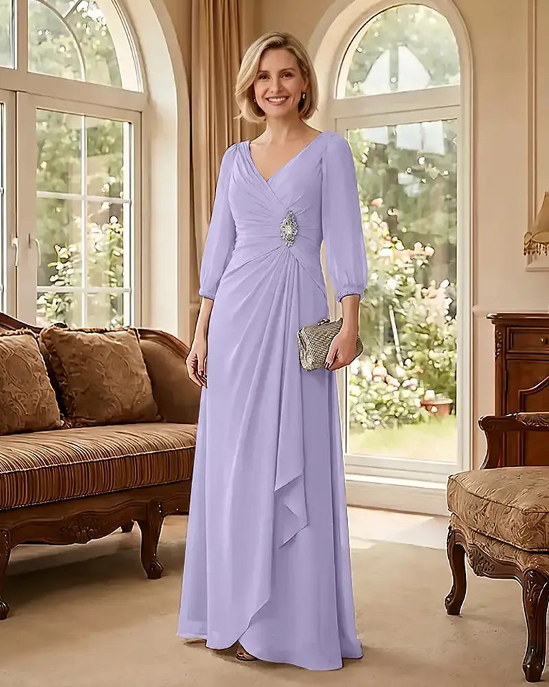 Deep V Neck Flowy  Mother of Bride Dress