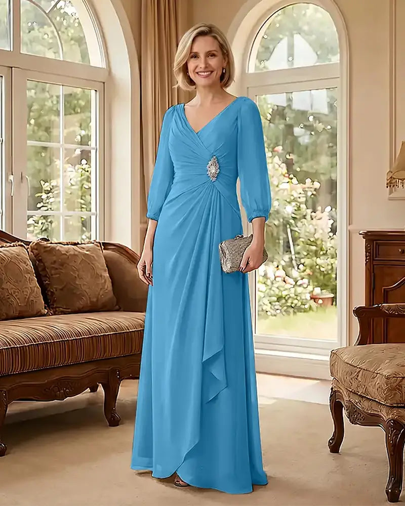 Deep V Neck Flowy  Mother of Bride Dress