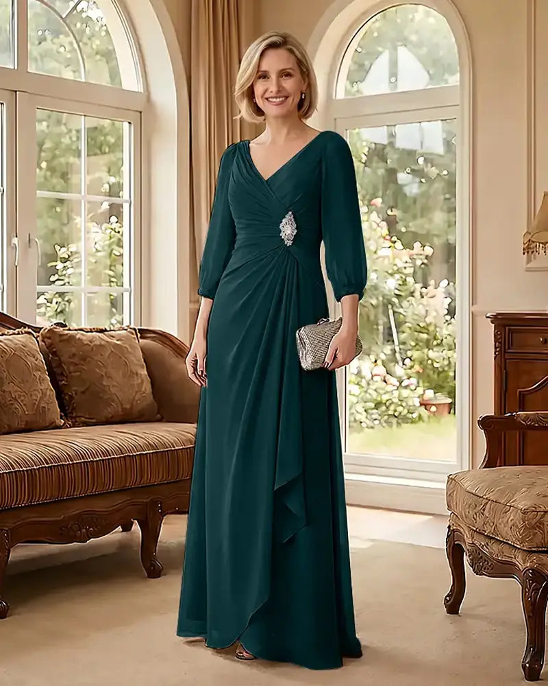 Deep V Neck Flowy  Mother of Bride Dress