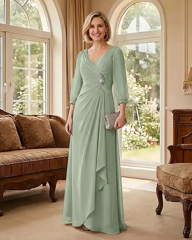 Deep V Neck Flowy  Mother of Bride Dress