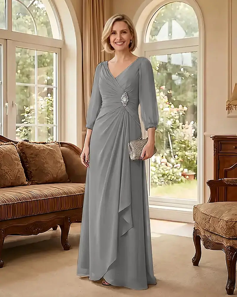 Deep V Neck Flowy  Mother of Bride Dress
