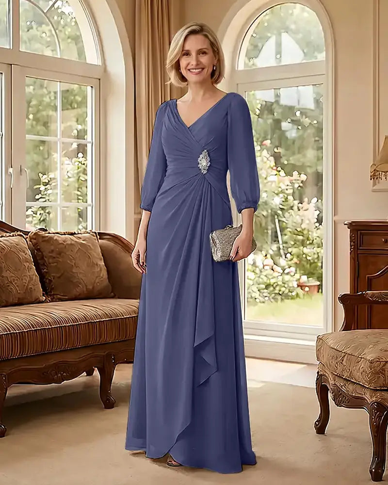 Deep V Neck Flowy  Mother of Bride Dress