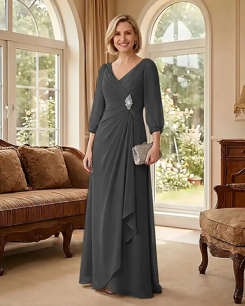 Deep V Neck Flowy  Mother of Bride Dress