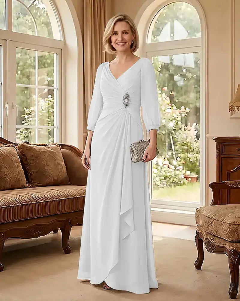Deep V Neck Flowy  Mother of Bride Dress