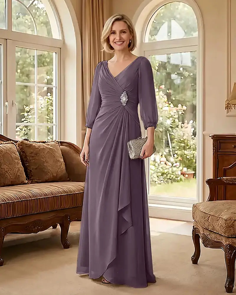 Deep V Neck Flowy  Mother of Bride Dress