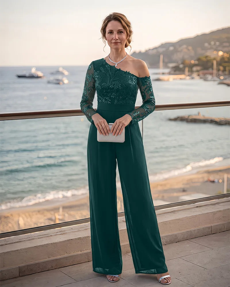 Long Sheer Lace Sleeve Jumpsuit for Mother of the Bride