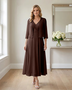 Two-Piece-Embroidered-Shrug-Chiffon-Mother-of-the-Bride-Dress-Brown-1