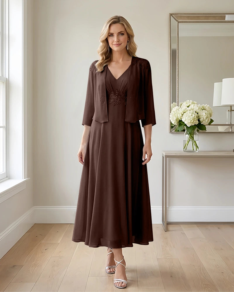 Two-Piece-Embroidered-Shrug-Chiffon-Mother-of-the-Bride-Dress-Brown-1