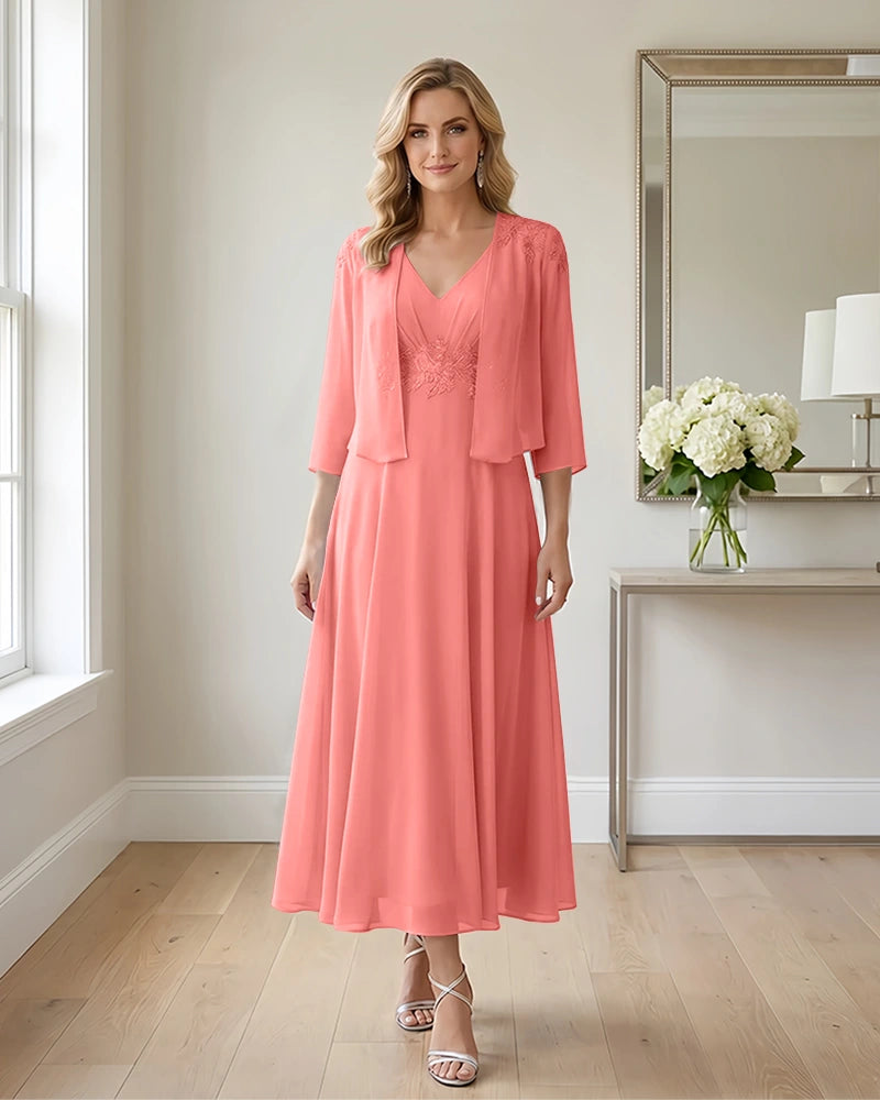 Two-Piece-Embroidered-Shrug-Chiffon-Mother-of-the-Bride-Dress-Coral-1