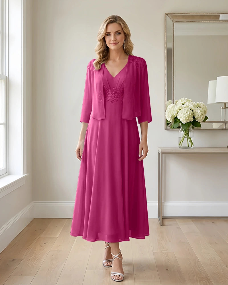 Two-Piece-Embroidered-Shrug-Chiffon-Mother-of-the-Bride-Dress-Fuchsia-1