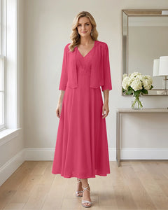 Two-Piece-Embroidered-Shrug-Chiffon-Mother-of-the-Bride-Dress-Hot-Pink-1