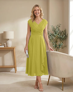 Chiffon-Mother-of-the-Bride-Dress-with-V-Neck-and-Cap-Sleeves-Lemon-1