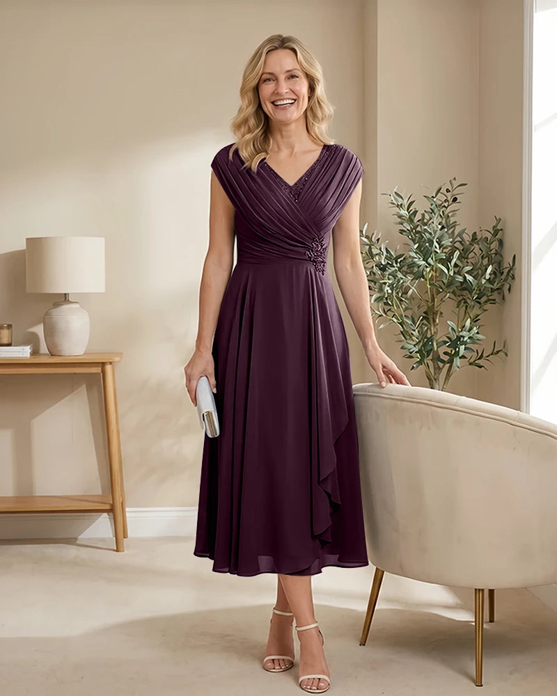 Chiffon-Mother-of-the-Bride-Dress-with-V-Neck-and-Cap-Sleeves-Plum-1