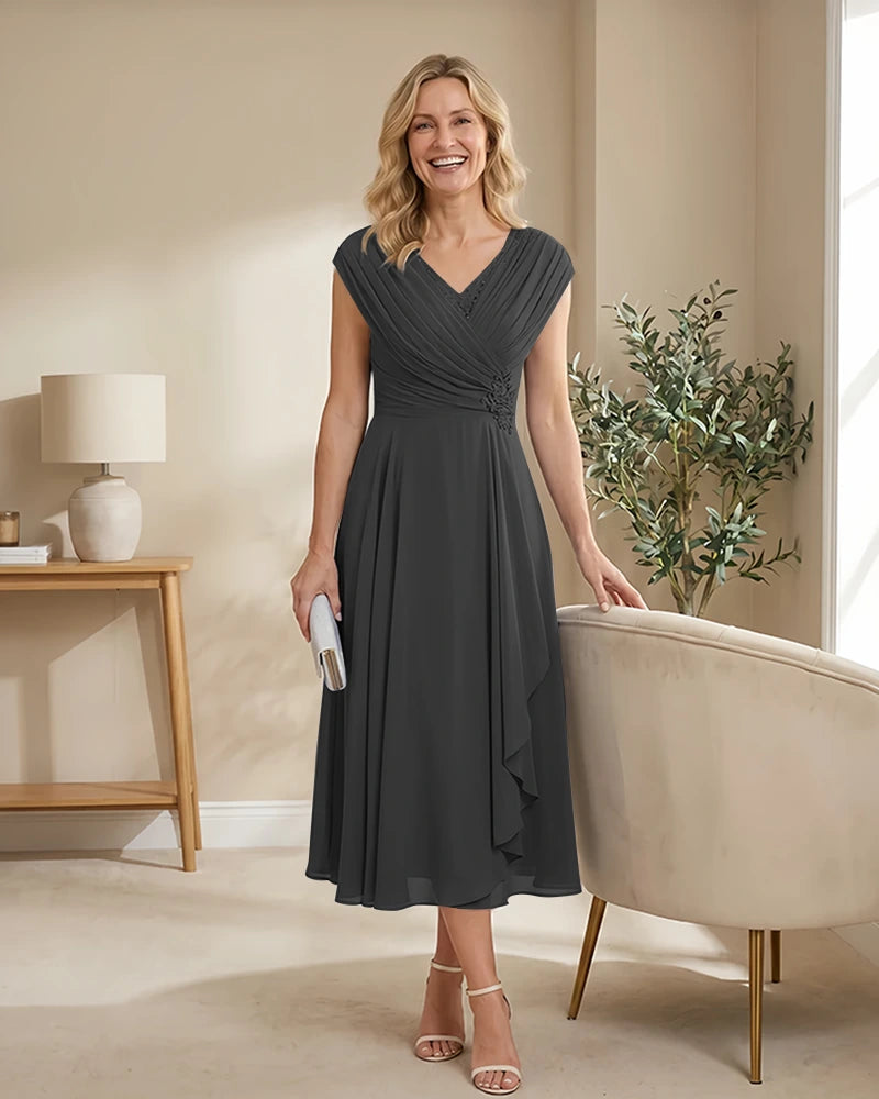 Chiffon-Mother-of-the-Bride-Dress-with-V-Neck-and-Cap-Sleeves-Steel-Grey-1